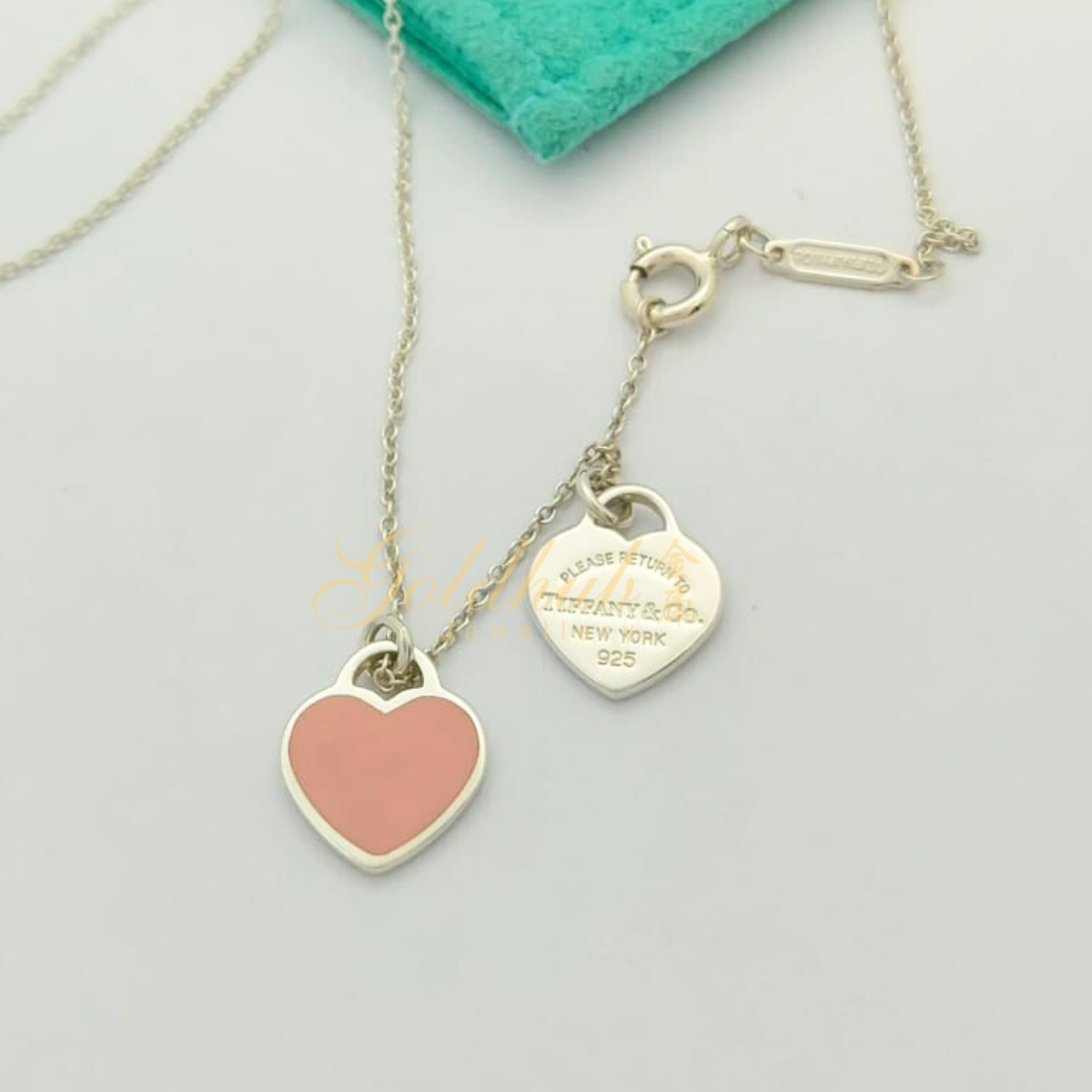 Tiffany & Co Double Heart Pink Tag Pendant Necklace in Sterling Silver