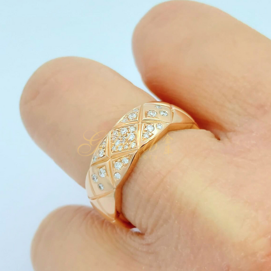 [Reserved] Chanel Coco Crush Quilted Motif Diamond (Small Version) Ring in Rose Gold, Size 54