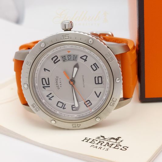 Pre-loved Hermes Automatic Clipper Watch in Stainless Steel and Rubber