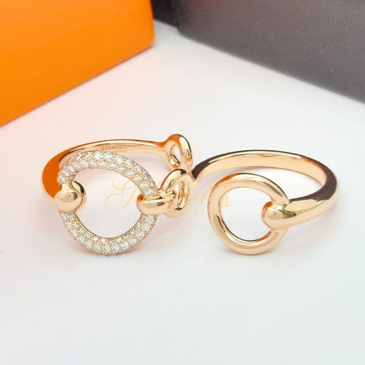 Hermes Filet d'Or Double Diamond Ring (Large Model) in Rose Gold