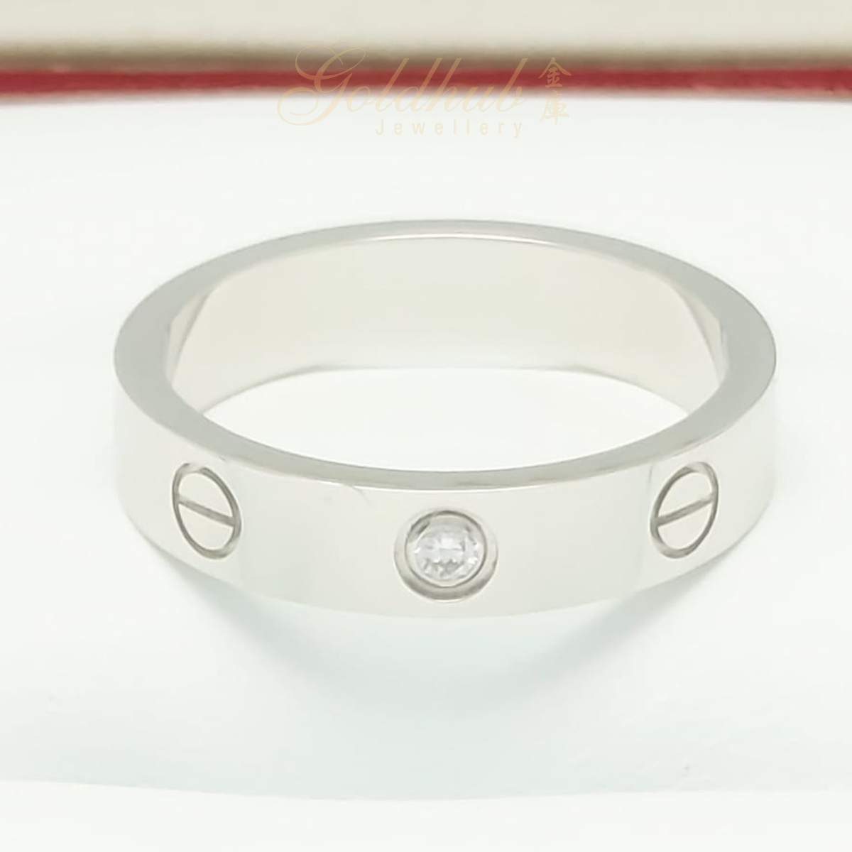 [RELOCATION SALES] 18k Pre-loved Cartier Love Wedding Band, 1 Diamond Ring in White Gold