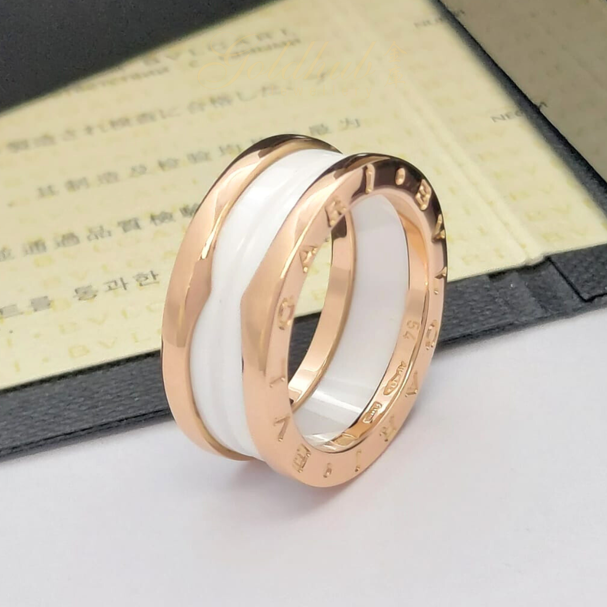 Bvlgari B.zero1 White Ceramic 2 Band Ring in Rose Gold