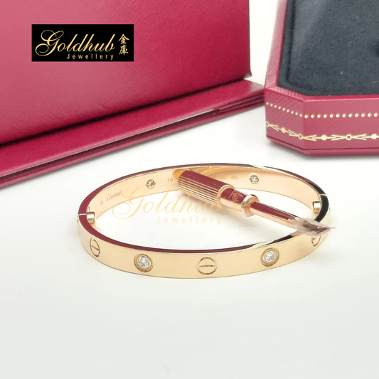 Cartier Love Bracelet, Classic Model, 4 Diamonds in Rose Gold, Size 16