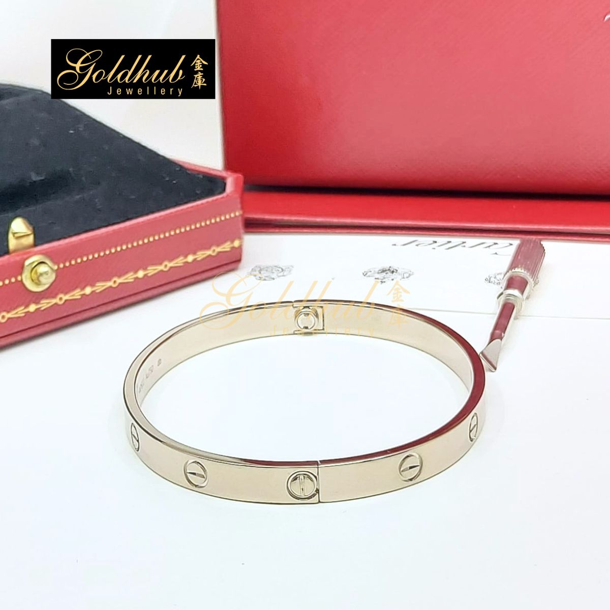 Cartier LOVE Bracelet, Classic Model in White Gold, Size 19
