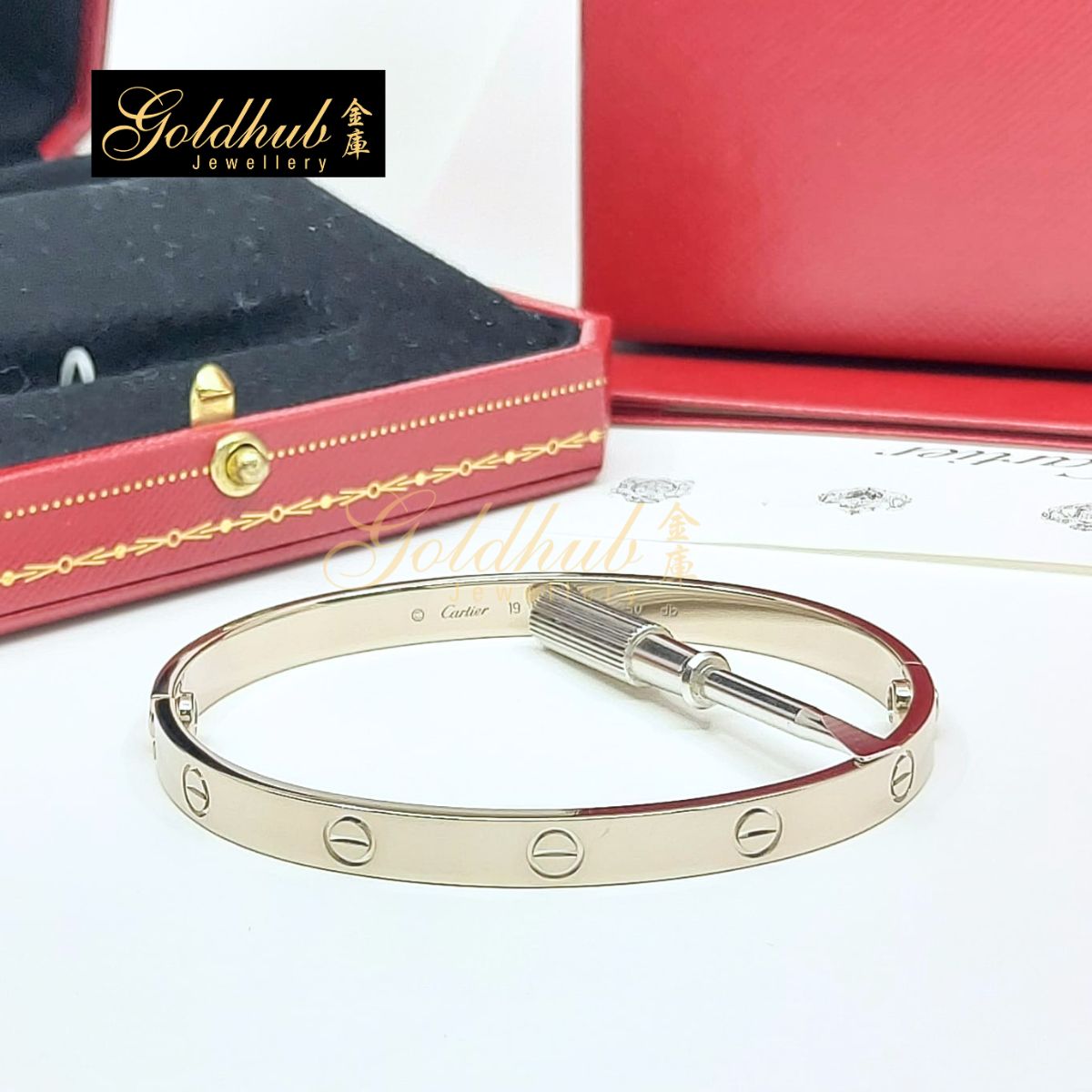Cartier LOVE Bracelet, Classic Model in White Gold, Size 19