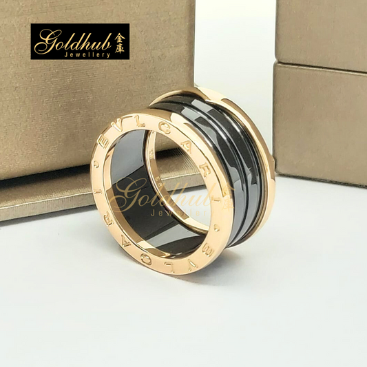 Bvlgari B.zero1 Black Ceramic 4 Band Ring in Rose Gold, Size 58