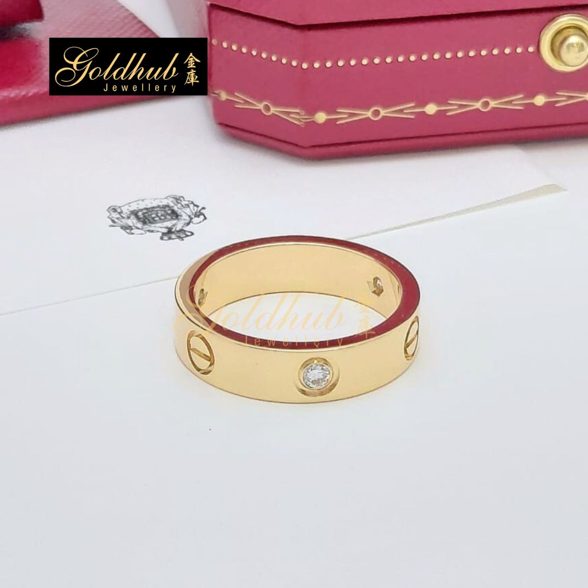 Cartier Love Ring, Classic Model, 3 Diamonds in Yellow Gold, Size 60