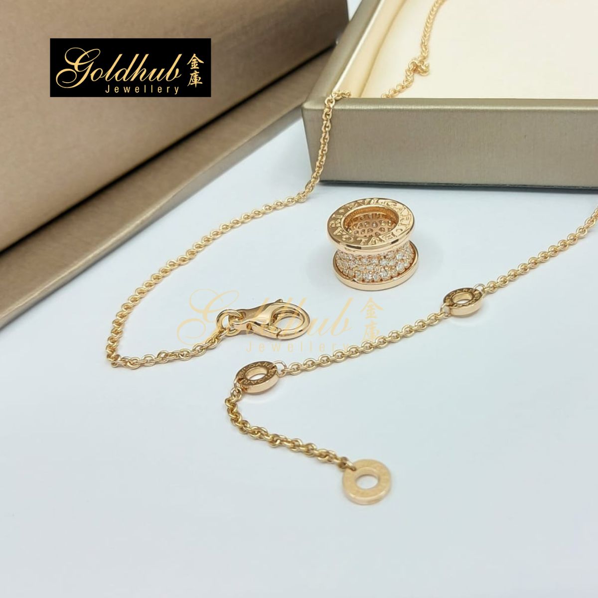 Bvlgari B.zero1 Necklace, Pave Diamonds on the spiral in Rose Gold