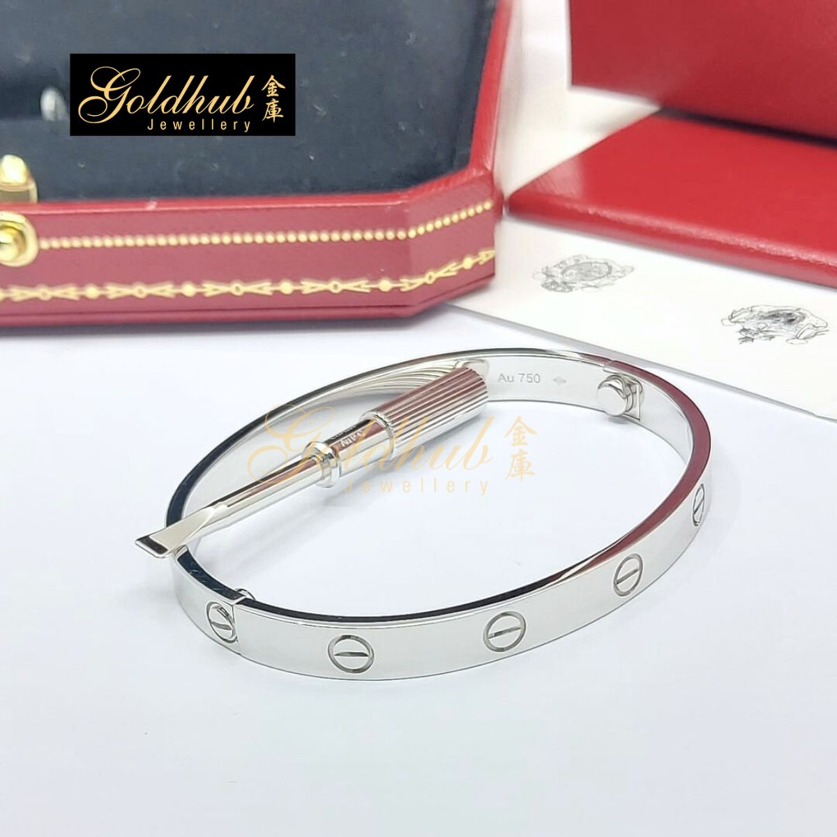 [Reserved] Cartier Love Bracelet, Classic Model in White Gold, Size 17