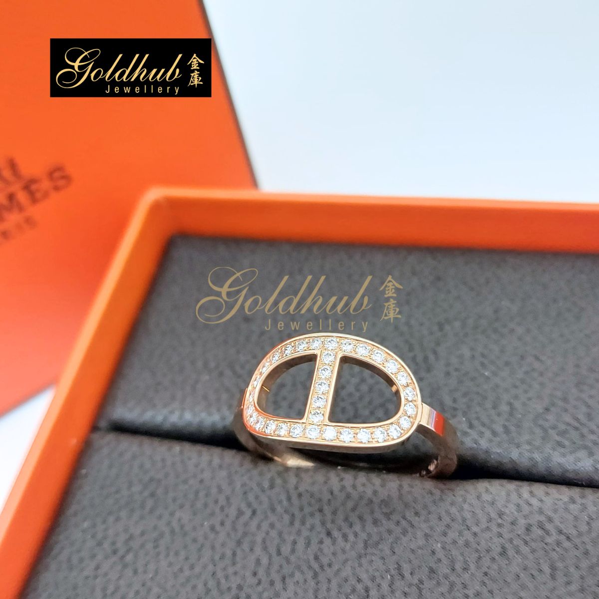 [Reserved] Hermes Chaîne d’Ancre Contour Ring, Medium Model, 33 Diamonds in Rose Gold, Size 54