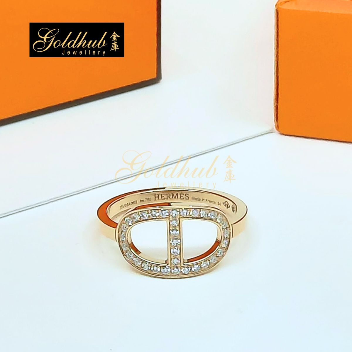 [Reserved] Hermes Chaîne d’Ancre Contour Ring, Medium Model, 33 Diamonds in Rose Gold, Size 54