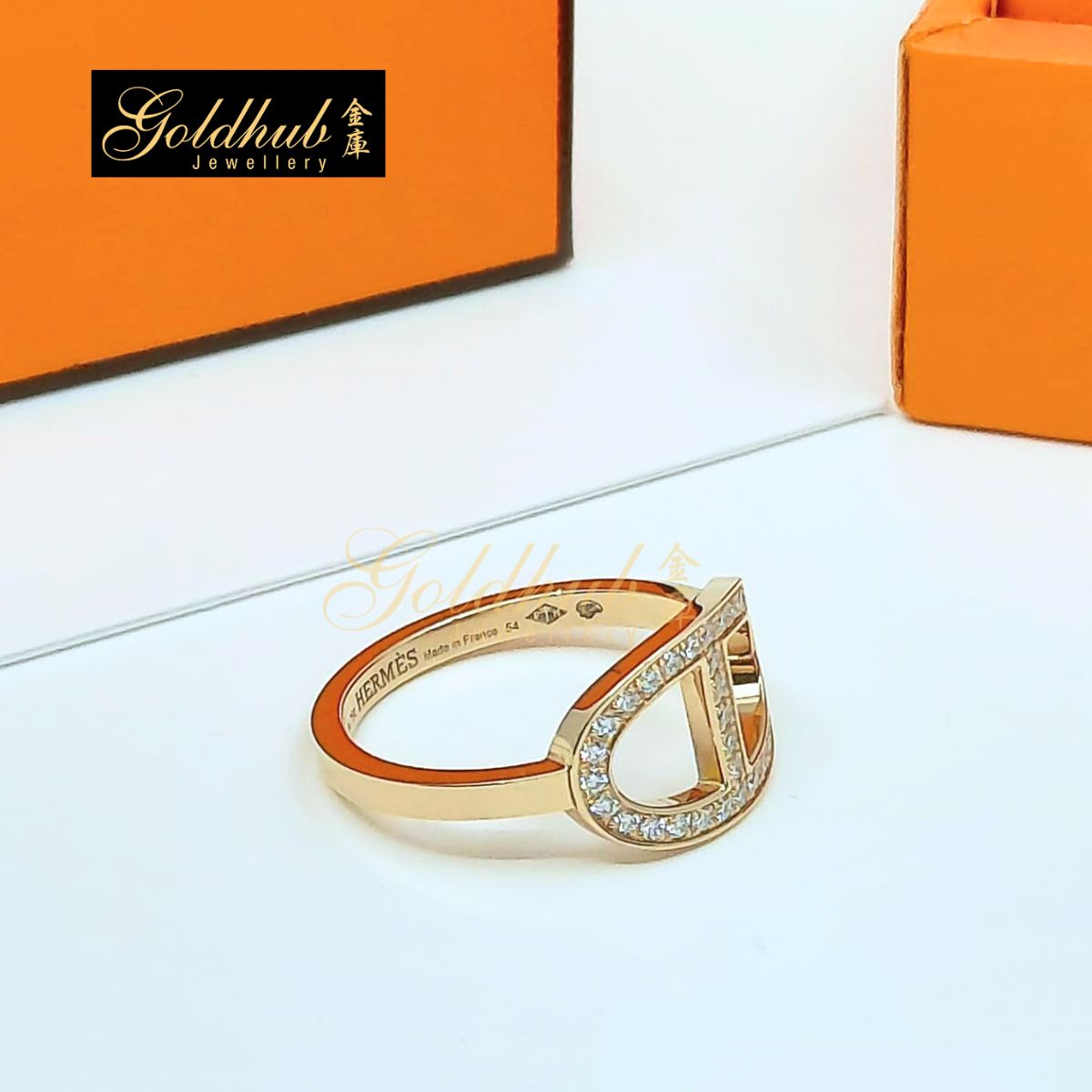 [Reserved] Hermes Chaîne d’Ancre Contour Ring, Medium Model, 33 Diamonds in Rose Gold, Size 54