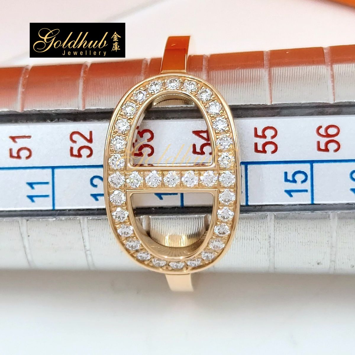 [Reserved] Hermes Chaîne d’Ancre Contour Ring, Medium Model, 33 Diamonds in Rose Gold, Size 54