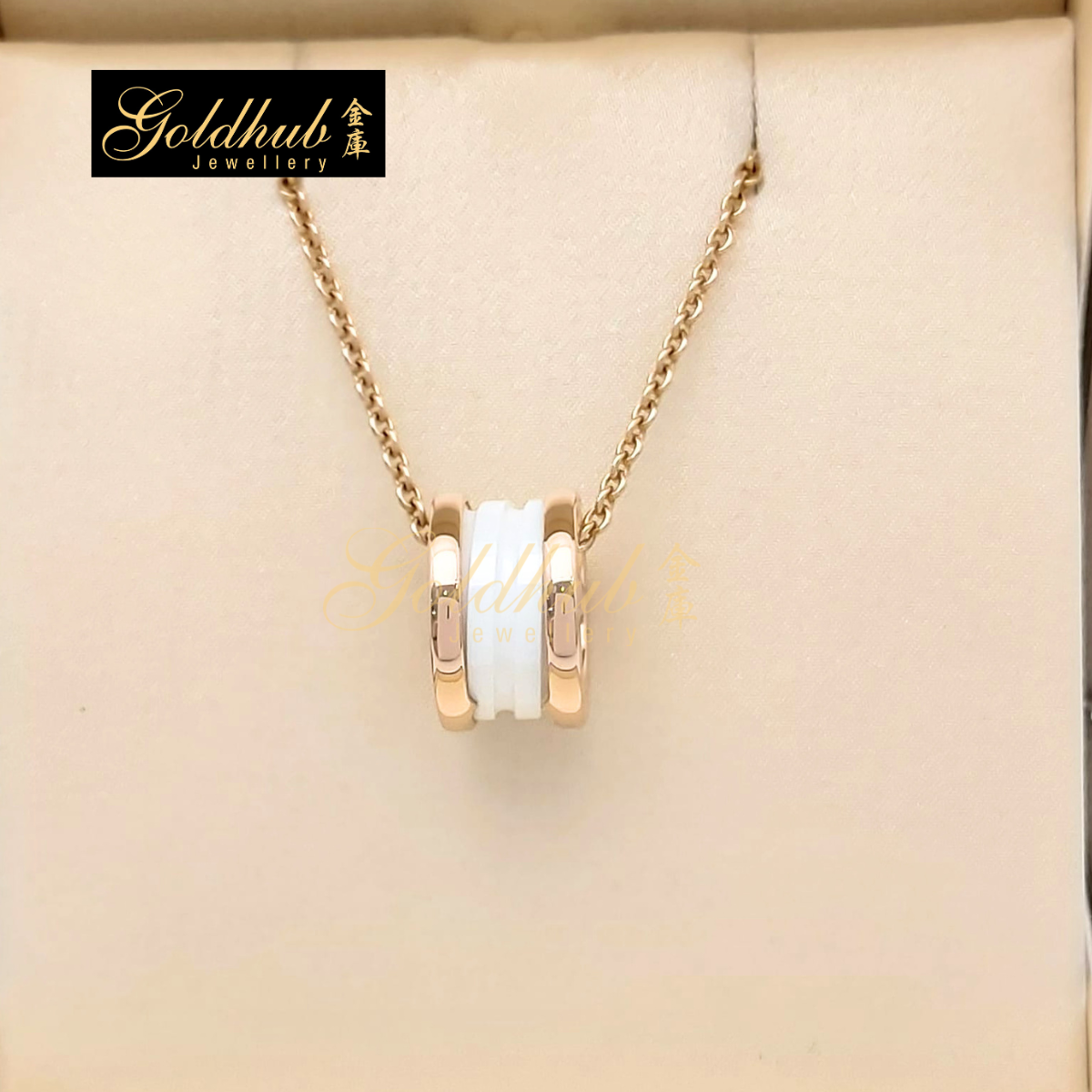 Bvlgari B.zero1 White Ceramic Necklace in Rose Gold