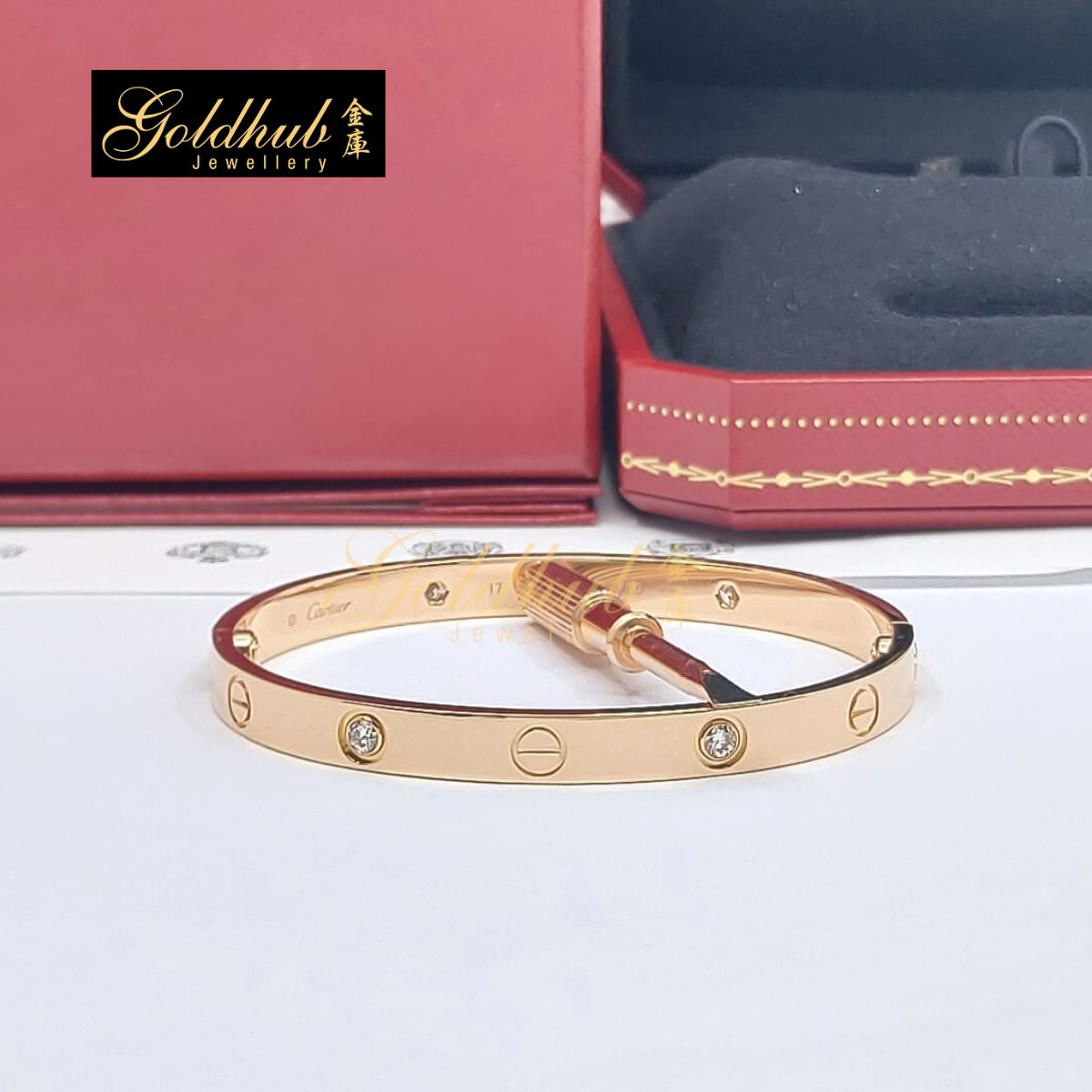 [Reserved] Cartier Love Bracelet, Classic Model, 4 Diamonds in Rose Gold, Size 17