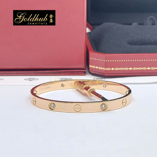 [Reserved] Cartier Love Bracelet, Classic Model, 4 Diamonds in Rose Gold, Size 17