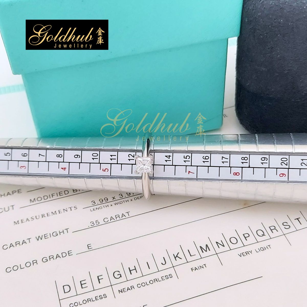The Tiffany Setting Ring, Square Modified Solitaire Diamond 0.35ct in Platinum, Size 6