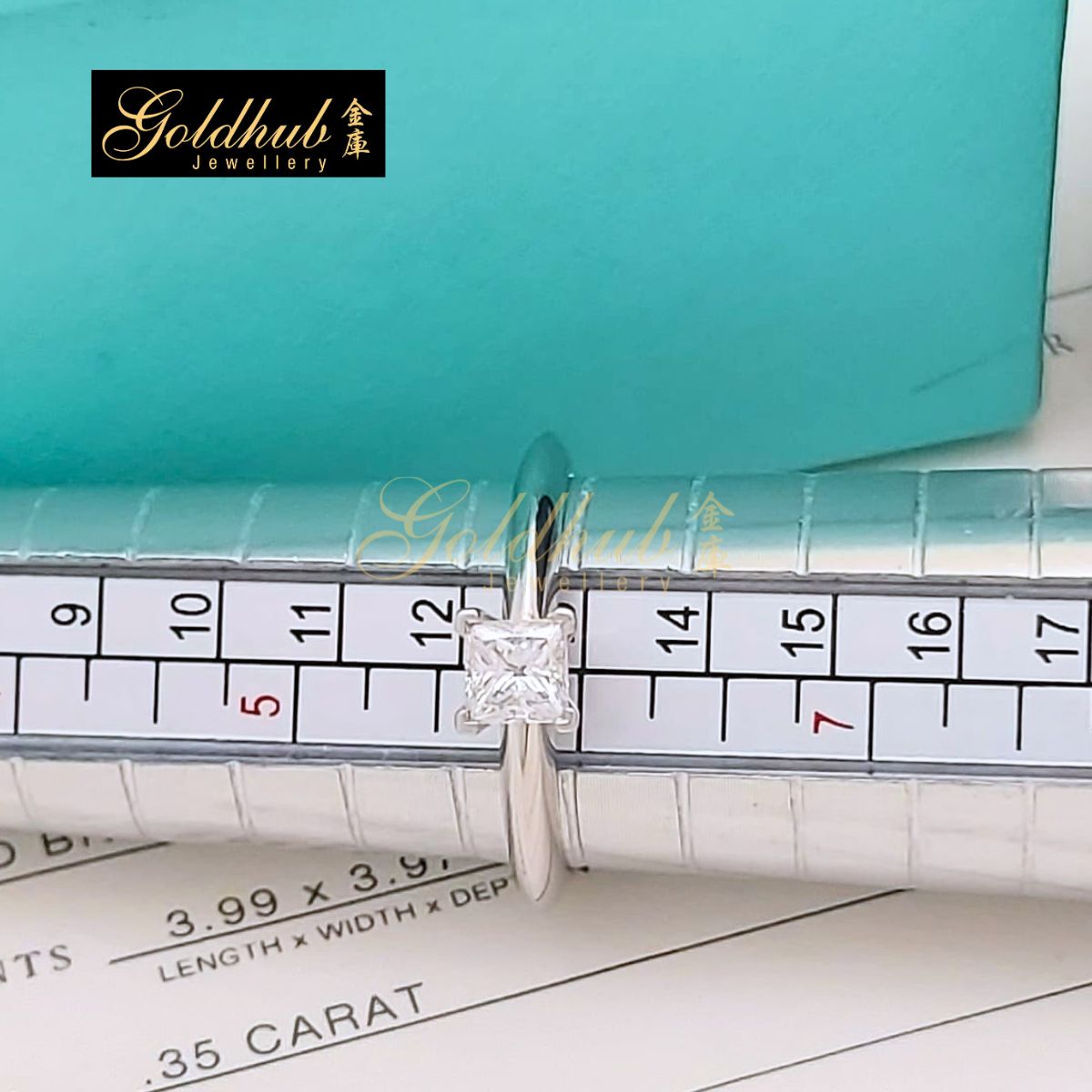 The Tiffany Setting Ring, Square Modified Solitaire Diamond 0.35ct in Platinum, Size 6