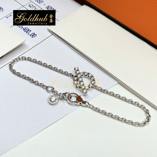 Hermes Finesse Bracelet, Diamonds in White Gold, Size XS