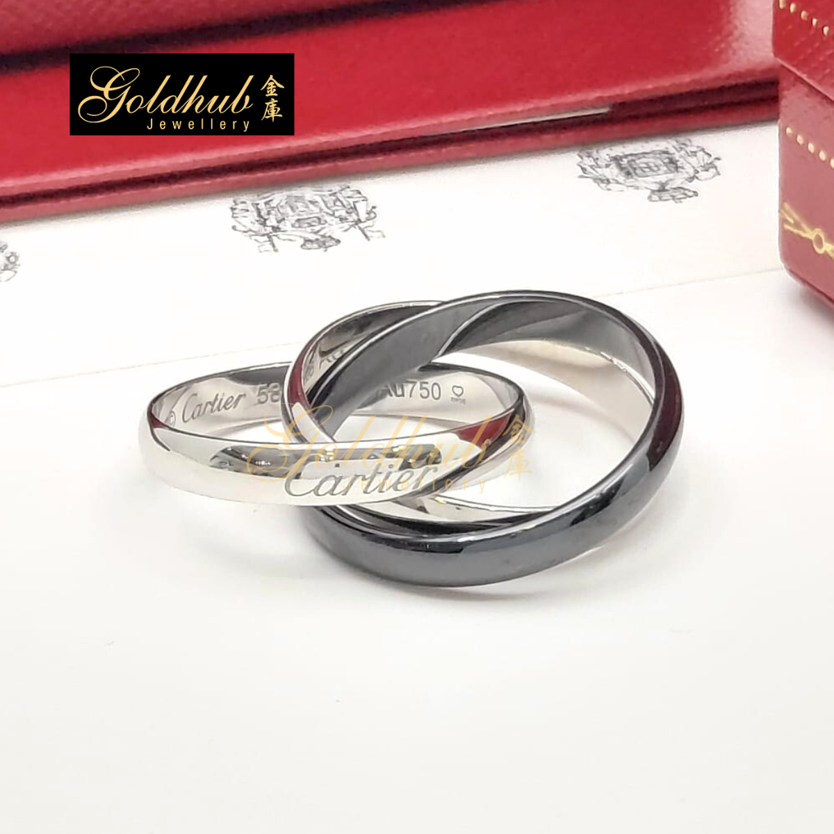 Cartier Trinity Ring, Classic Model, Ceramic in White Gold, Size 58