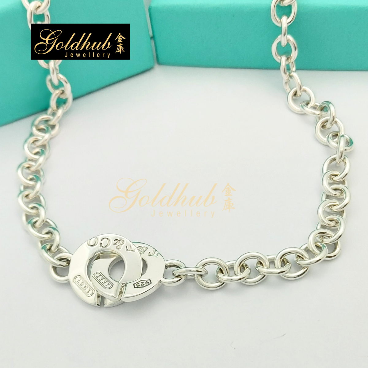 Tiffany & Co 1837 Mntage (Interlocking) Clasp Necklace in Sterling Silver, 41cm