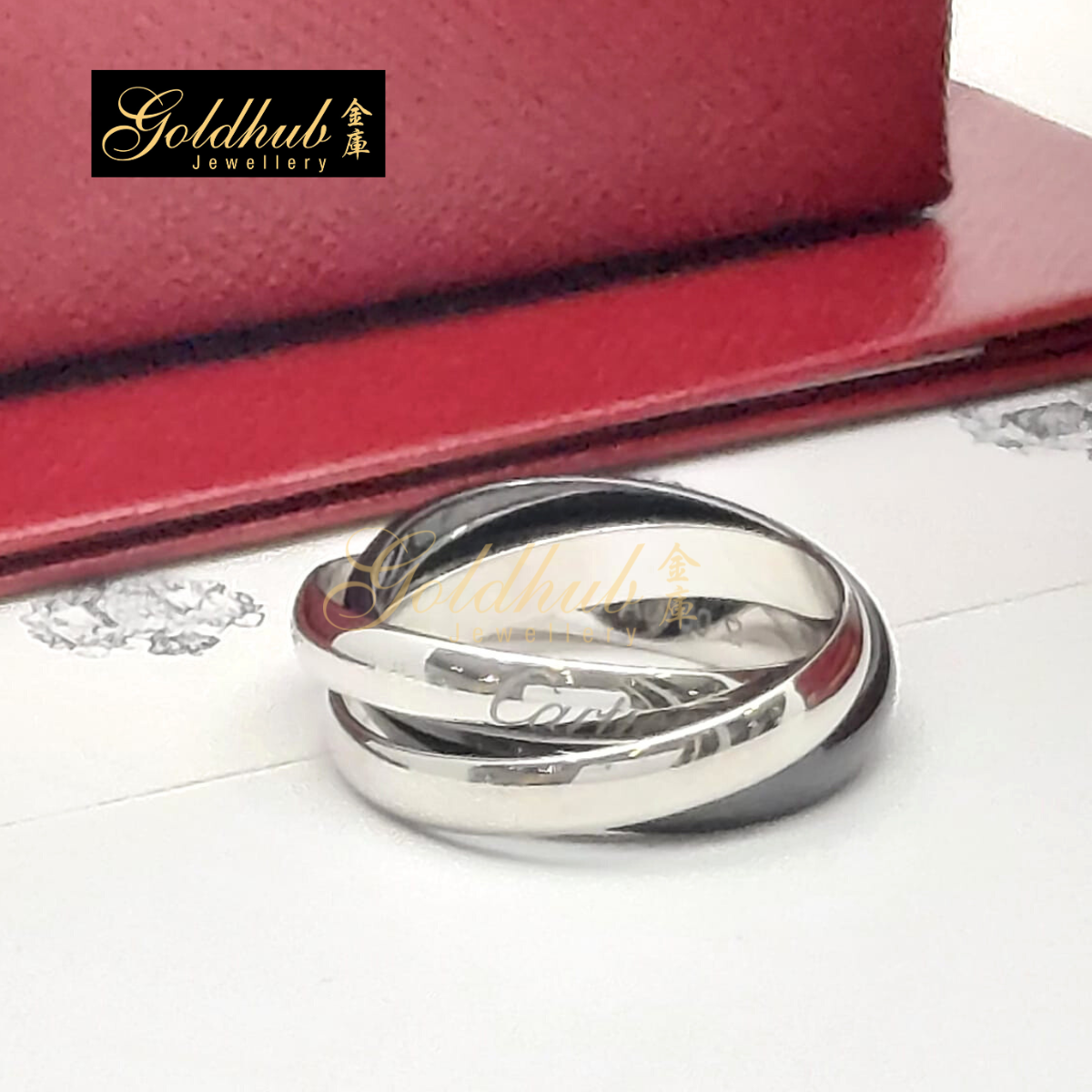 Cartier Trinity Ring, Classic Model, Ceramic in White Gold, Size 58