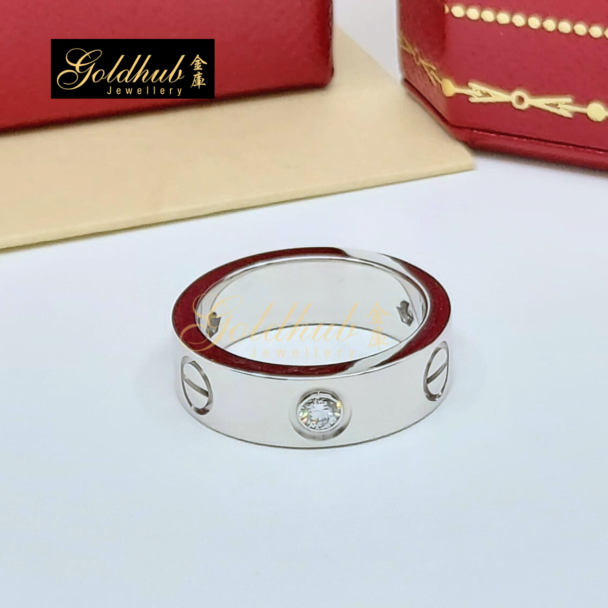 Cartier Love Ring, Classic Model, 3 Diamonds in White Gold, Size 48