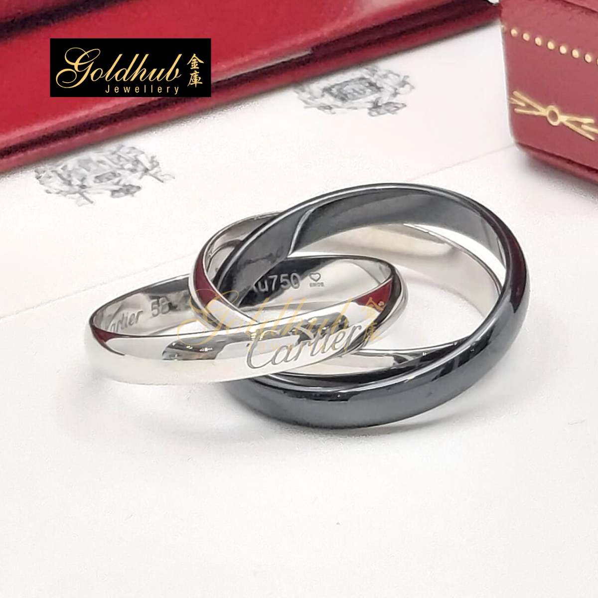 Cartier Trinity Ring, Classic Model, Ceramic in White Gold, Size 58