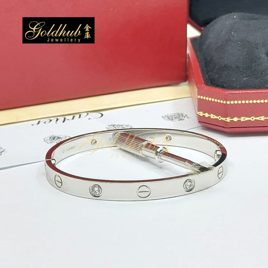 [Reserved] Cartier Love Bracelet, Classic Model, 4 Diamonds in White Gold, Size 17