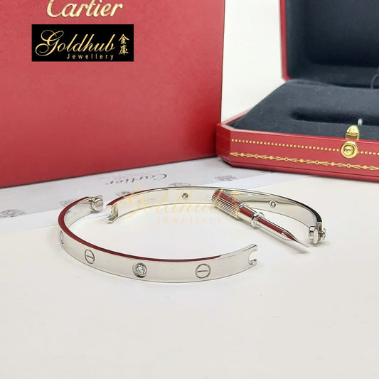 Cartier Love Bracelet, Classic Model, 4 Diamonds in White Gold, Size 20