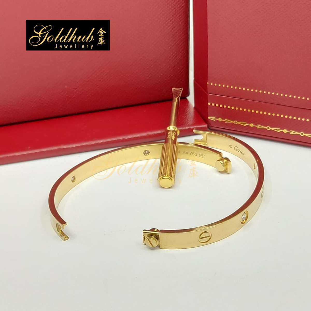 Cartier Love Bracelet, Classic Model, 4 Diamonds in Yellow Gold, Size 19