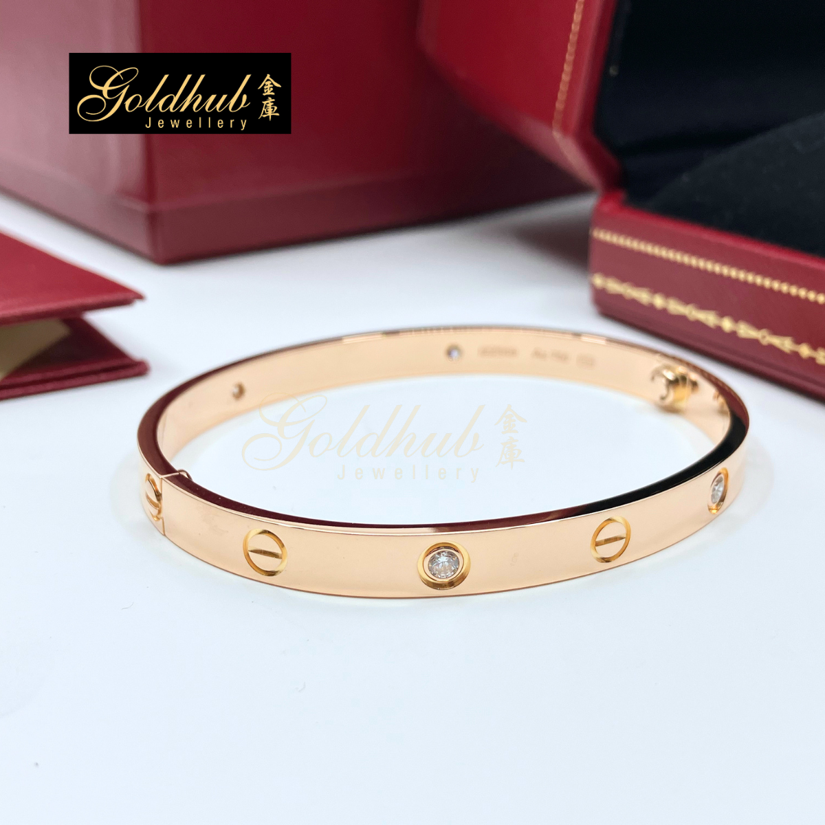 [Reserved] Cartier LOVE Bracelet, Classic Model, 4 Diamonds in Rose Gold, Size 18