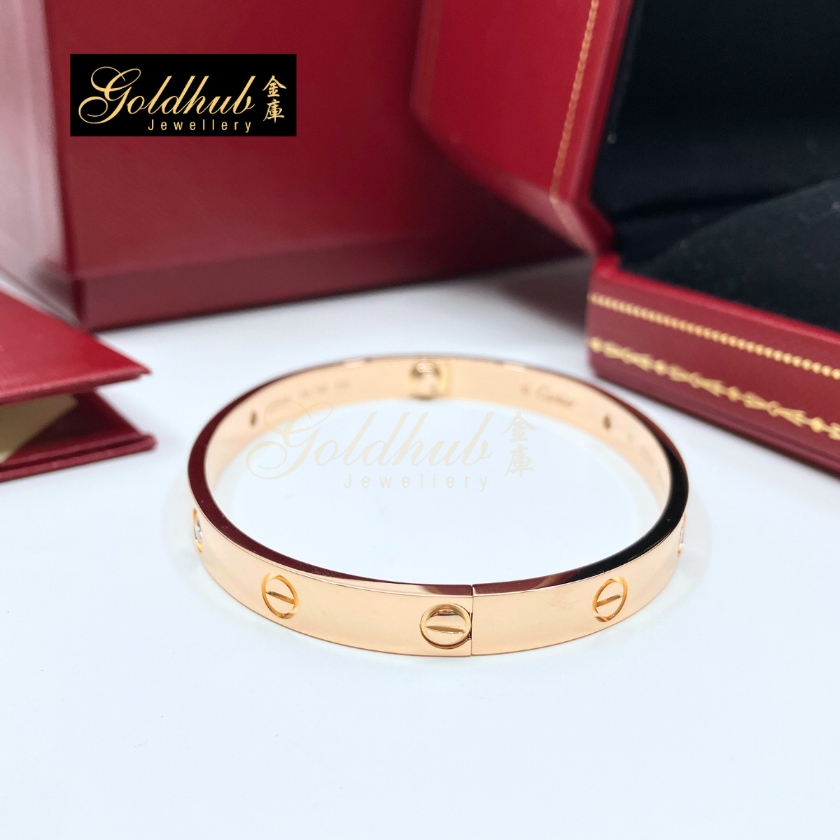 [Reserved] Cartier LOVE Bracelet, Classic Model, 4 Diamonds in Rose Gold, Size 18