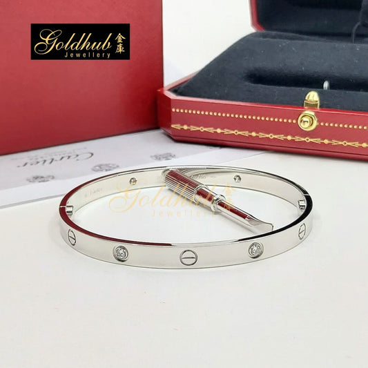 Cartier Love Bracelet, Classic Model, 4 Diamonds in White Gold, Size 20