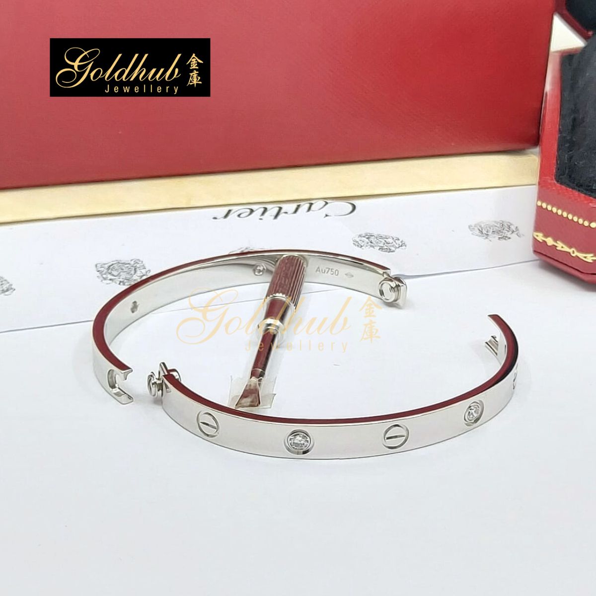 [Reserved] Cartier Love Bracelet, Classic Model, 4 Diamonds in White Gold, Size 17