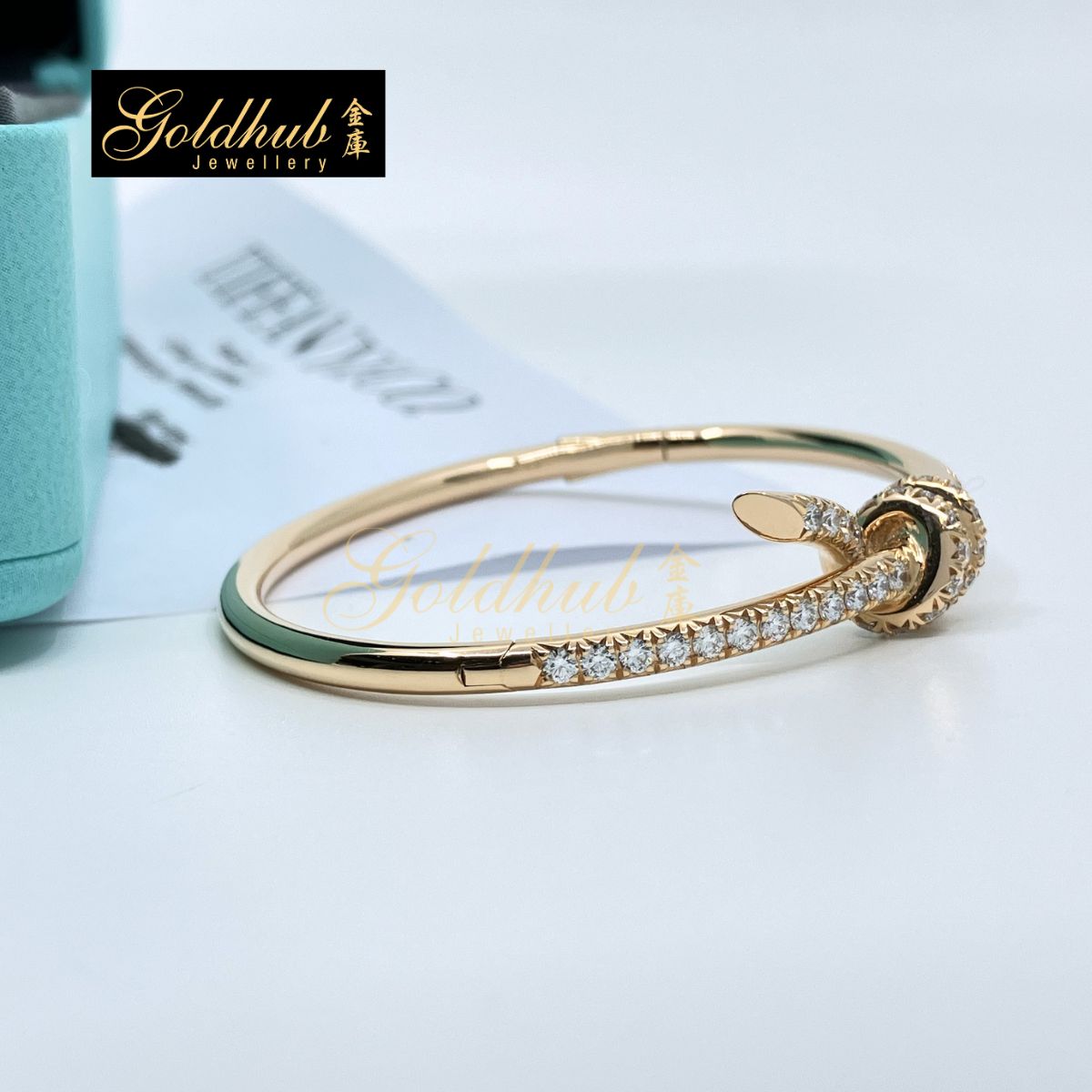 Tiffany Knot Bangle with Pave Diamonds in Rose Gold, Size Small