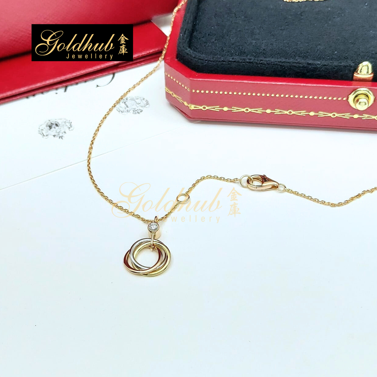 Cartier Trinity Pendant, 1 Diamond in Yellow Gold