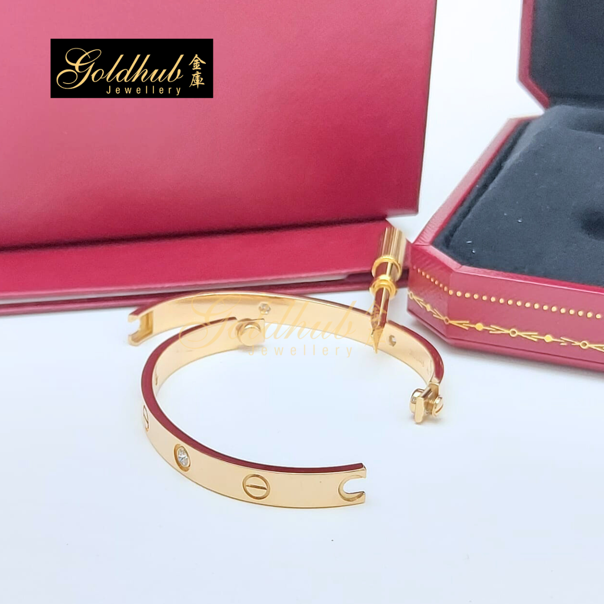 Cartier Love Bracelet, Classic Model, 4 Diamonds in Rose Gold, Size 17