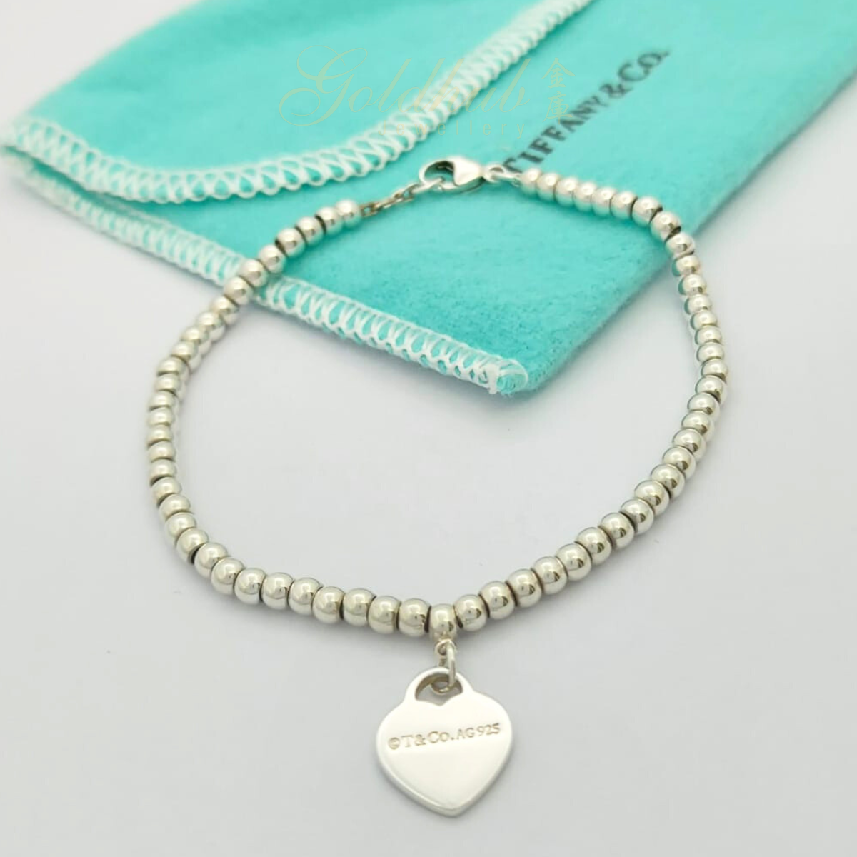 925 Pre-loved Return to Tiffany Heart Tag Bead Bracelet in Sterling Silver