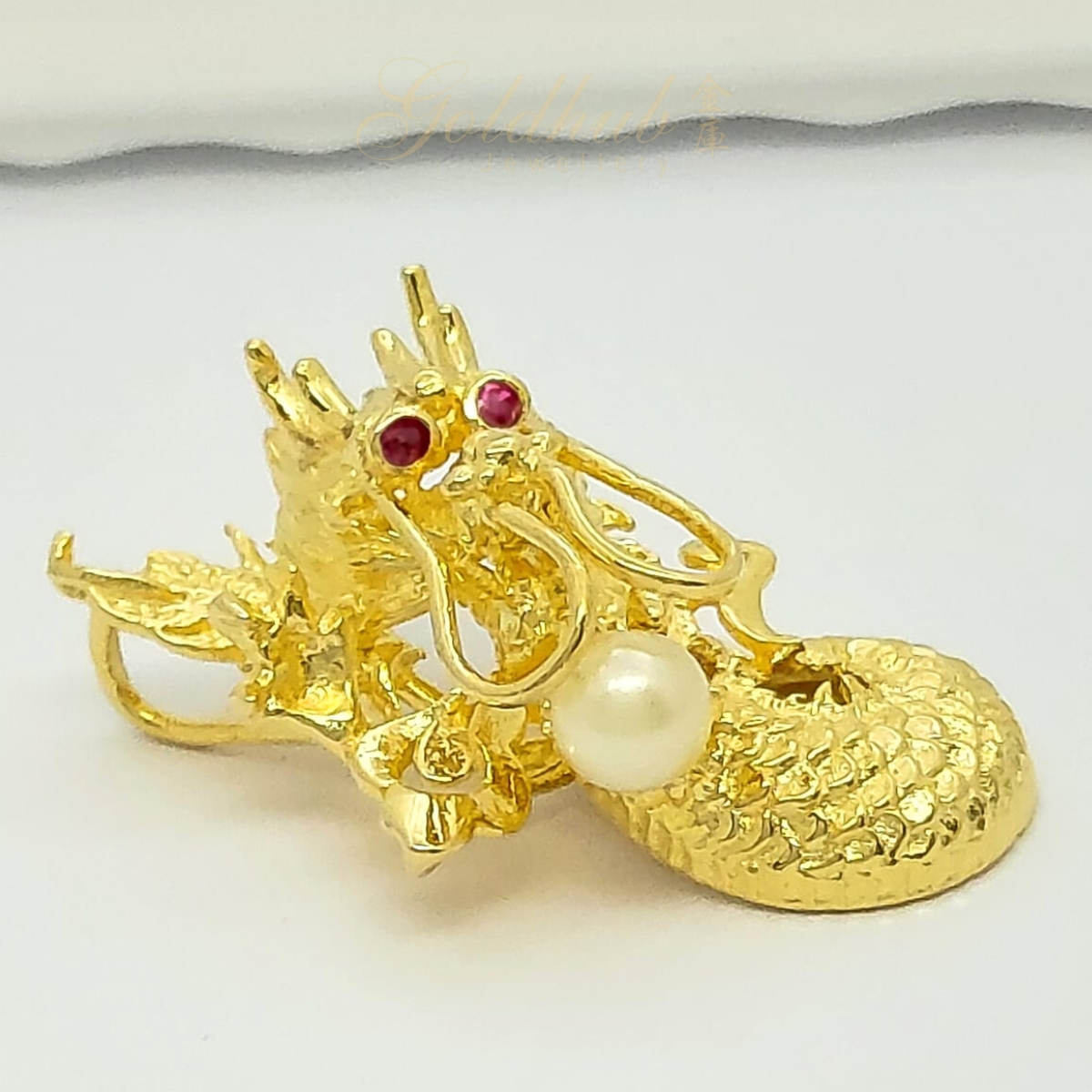 916 Pink Sapphire with Pearl Gold Dragon Pendant in Yellow Gold