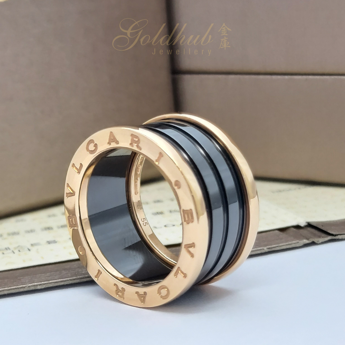 Bvlgari B.zero1 Black Ceramic 4 Band Ring in Rose Gold