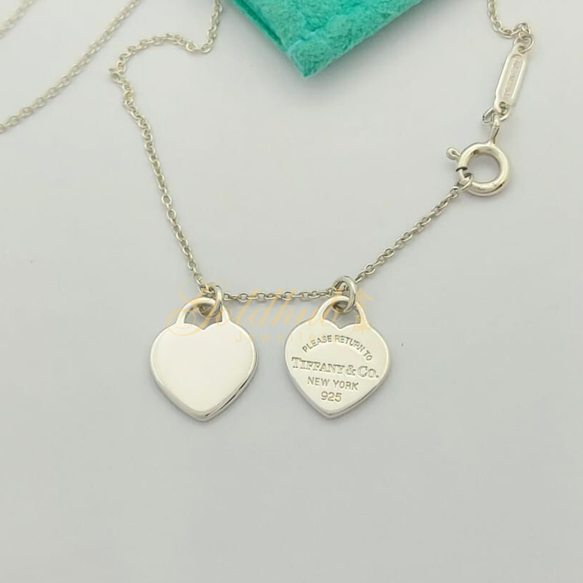 Tiffany & Co Double Heart Pink Tag Pendant Necklace in Sterling Silver