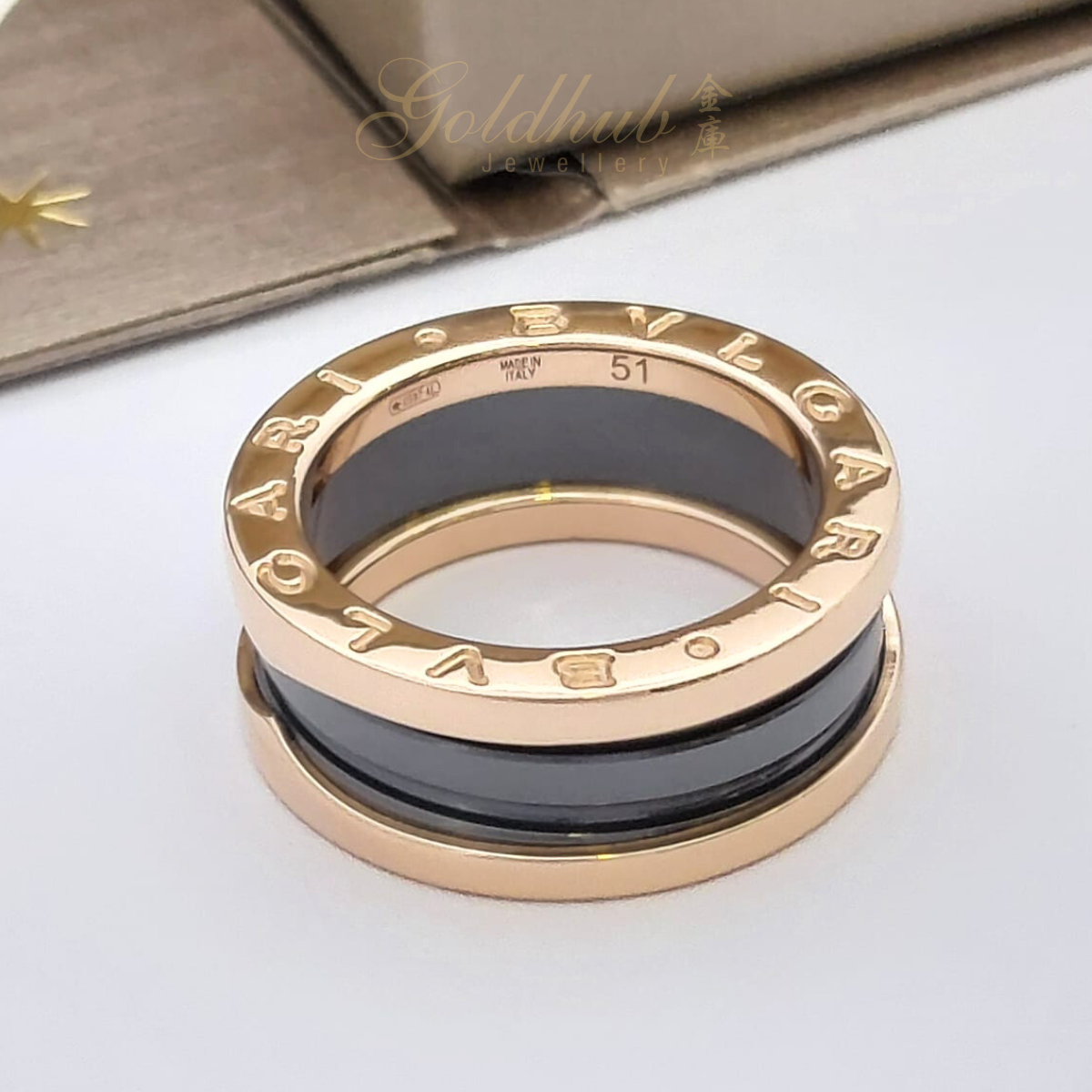 Bvlgari B.zero1 Black Ceramic 2 Band Ring in Rose Gold