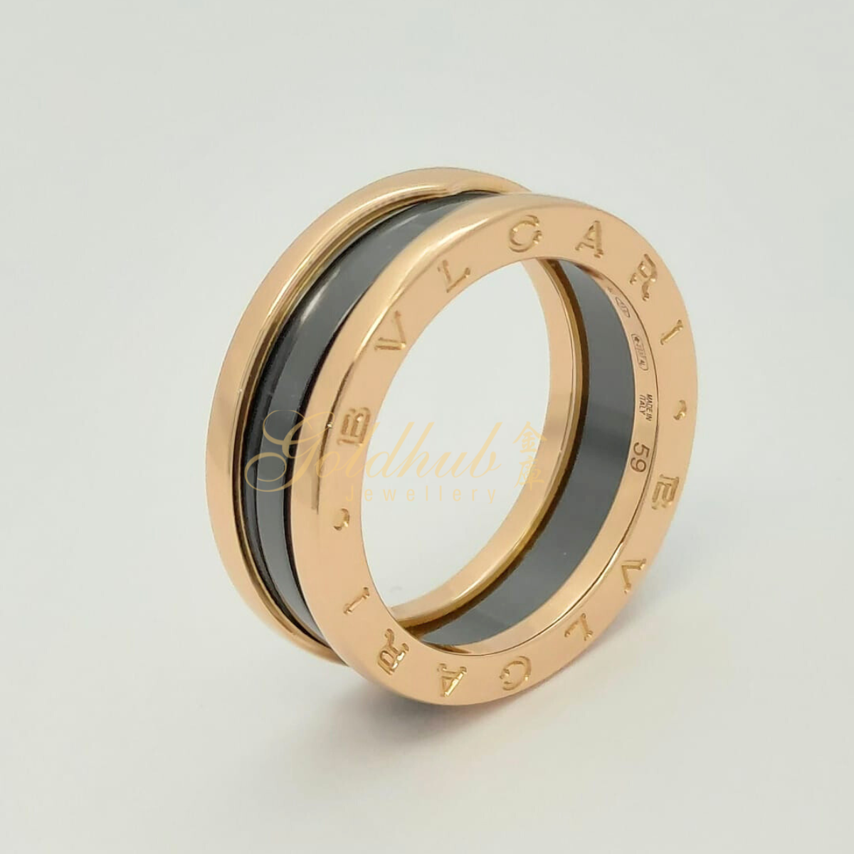 Bvlgari B.zero1 Black Ceramic 2 Band Ring in Rose Gold