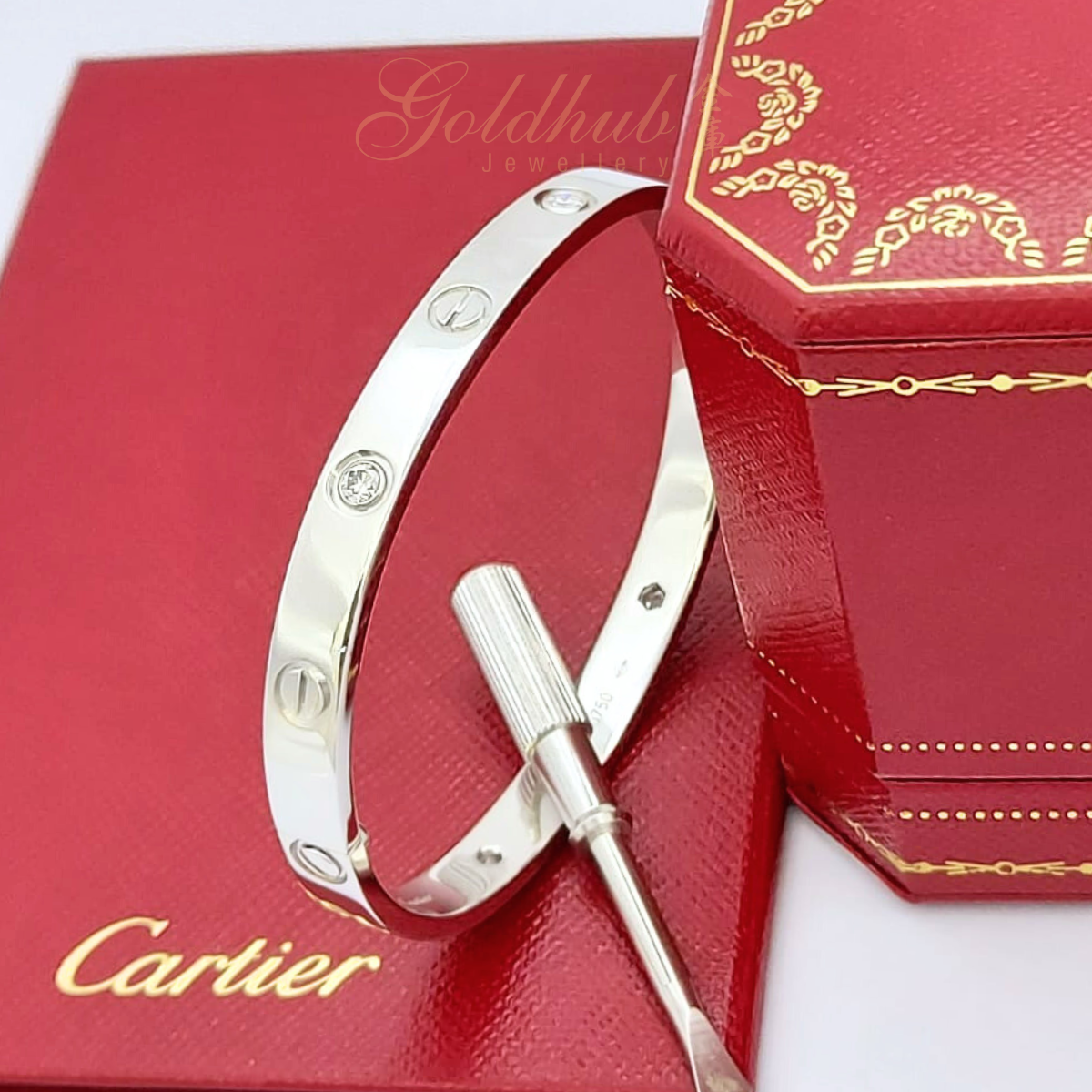 18k Pre-loved Cartier Love Bracelet, 4 Diamonds in White Gold