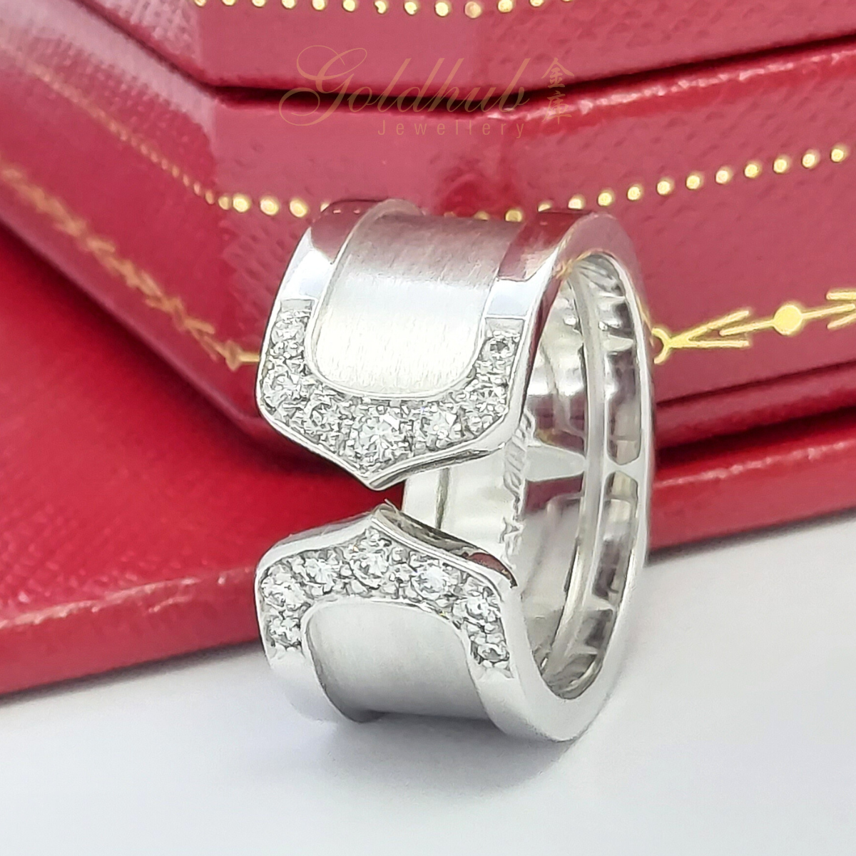 18k Pre-loved Cartier Double C, Large Model Ring, with diamonds in White Gold