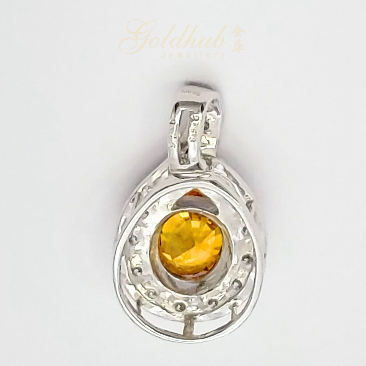 18k Yellow Sapphire Diamond Pendant in White Gold