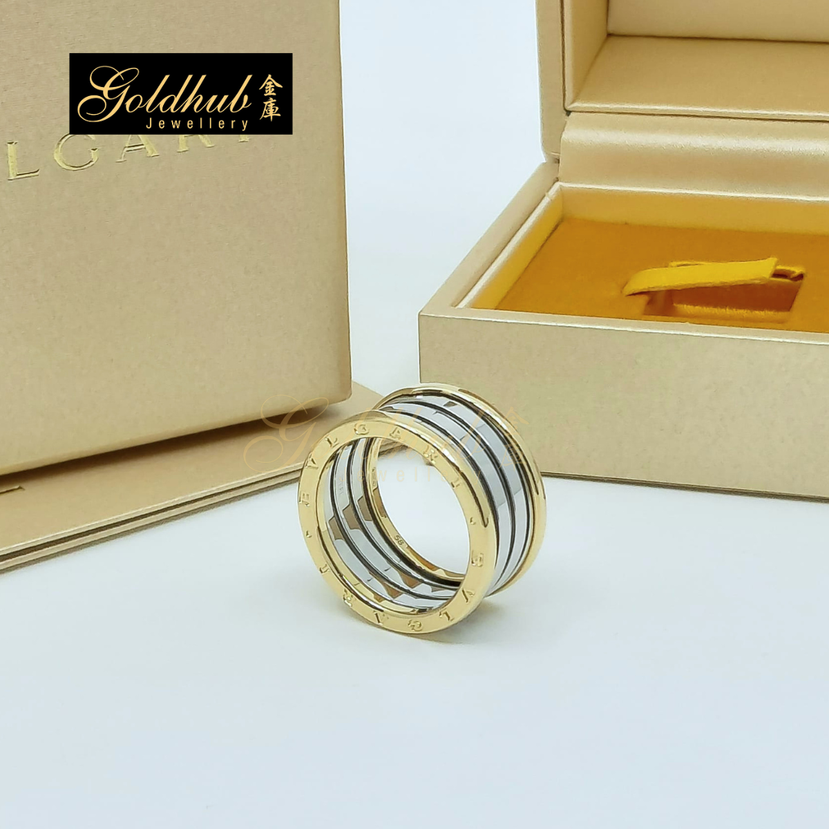 Bulgari B.zero1 Gold & Steel 4 Band Ring in Yellow Gold and Stainless Steel, Size 58