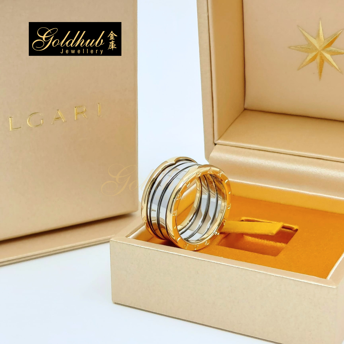 Bulgari B.zero1 Gold & Steel 4 Band Ring in Yellow Gold and Stainless Steel, Size 58
