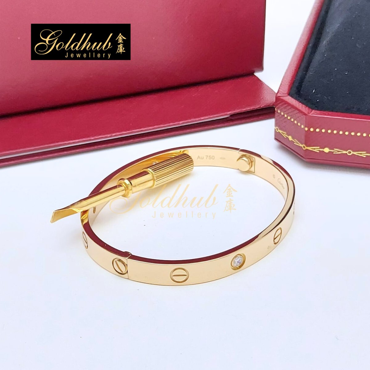 Cartier Love Bracelet, Classic Model, 4 Diamonds in Rose Gold, Size 17